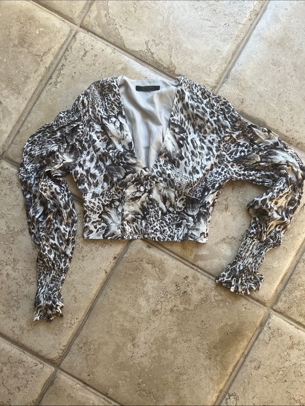 AllSaints Neutral Animal Print Blouse
